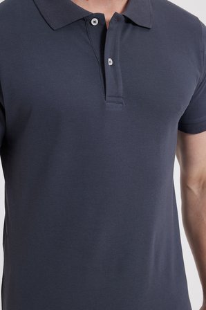 Erkek Slim Fit Dar Kesim %100 Pamuk Kısa Kollu Polo Yaka Koyu Gri Tişört