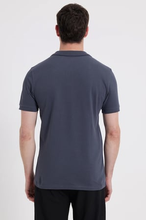 Erkek Slim Fit Dar Kesim %100 Pamuk Kısa Kollu Polo Yaka Koyu Gri Tişört