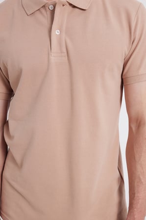 Erkek Slim Fit Dar Kesim %100 Pamuk Kısa Kollu Polo Yaka Bej Tişört