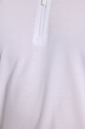 Erkek Slim Fit Dar Kesim %100 Pamuk Jakarlı Düz Yaka ve Kol Detaylı Beyaz Polo Yaka Tişört