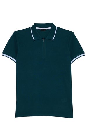 Erkek Slim Fit Dar Kesim %100 Pamuk Jakarlı Düz Yaka ve Kol Detaylı Yeşil Polo Yaka Tişört