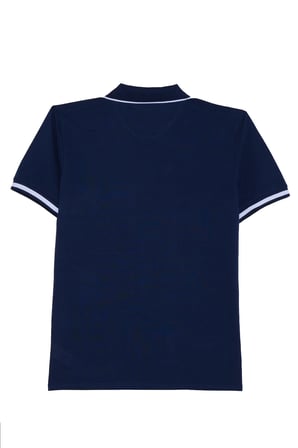 Erkek Slim Fit Dar Kesim %100 Pamuk Jakarlı Düz Yaka ve Kol Detaylı Lacivert Polo Yaka Tişört
