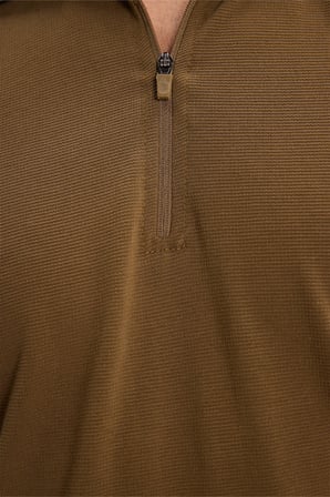 Erkek Slim Fit Dar Kesim %100 Pamuk Jakarlı Düz Yaka ve Kol Detaylı Kahverengi Polo Yaka Tişört
