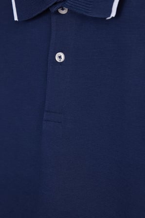 Erkek Regular Fit Klasik Kesim %100 Pamuk Kısa Kollu Çizgi Detaylı Lacivert Polo Yaka Tişört