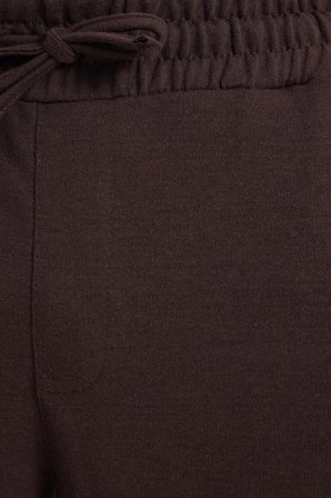 Erkek Kahverengi Pamuklu Baggy Fit Rahat Kesim Beli Bağcıklı Yan Cepli Örme Eşofman Altı