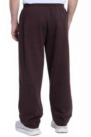 Erkek Kahverengi Pamuklu Baggy Fit Rahat Kesim Beli Bağcıklı Yan Cepli Örme Eşofman Altı