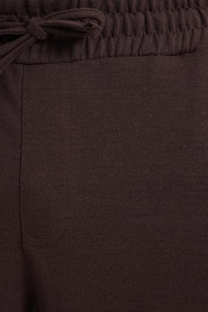 Erkek Kahverengi Pamuklu Baggy Fit Rahat Kesim Beli Bağcıklı Yan Cepli Örme Eşofman Altı
