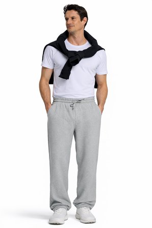 Erkek Gri Pamuklu Baggy Fit Rahat Kesim Beli Bağcıklı Yan Cepli Örme Eşofman Altı