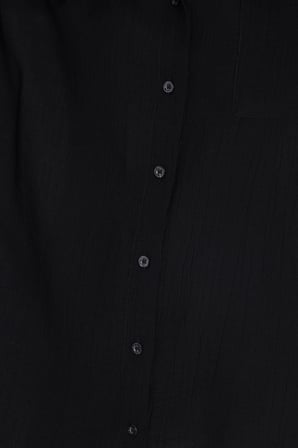 Kadın Oversize Rahat Kesim Uzun Kollu Düz Viskonlu Siyah Gömlek