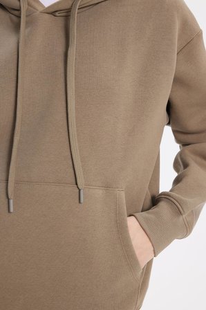 Kadın Oversize Geniş Kesim Pamuklu Yumuşak Dokulu İçi Polarlı Basic Yeşil Kapüşonlu Sweatshirt