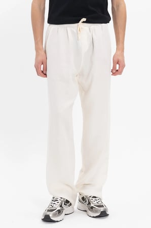 Erkek Baggy Fit Geniş Kesim %100 Pamuk Beli Lastikli Yandan Cepli Müslin Ekru Düz Pantolon