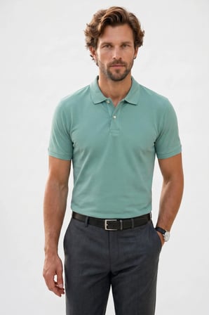 Erkek Slim Fit Dar Kesim Premium Seri %100 Pamuk Yumuşak Dokulu Merserize Yeşil Polo Yaka Tişört 