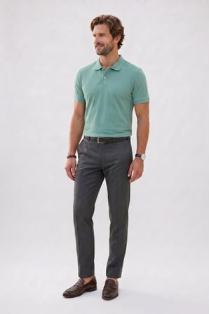 Erkek Slim Fit Dar Kesim Premium Seri %100 Pamuk Yumuşak Dokulu Merserize Yeşil Polo Yaka Tişört 