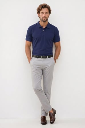 Erkek Slim Fit Dar Kesim Premium Seri %100 Pamuk Yumuşak Dokulu Merserize Lacivert Polo Yaka Tişört 