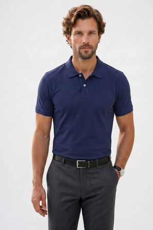 Erkek Slim Fit Dar Kesim Premium Seri %100 Pamuk Yumuşak Dokulu Merserize Lacivert Polo Yaka Tişört 