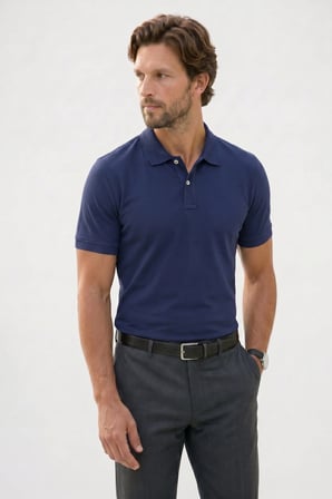 Erkek Slim Fit Dar Kesim Premium Seri %100 Pamuk Yumuşak Dokulu Merserize Lacivert Polo Yaka Tişört 