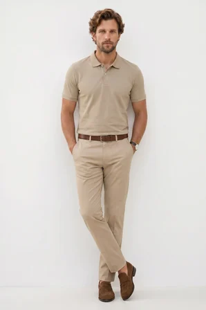 Erkek Slim Fit Dar Kesim Premium Seri %100 Pamuk Yumuşak Dokulu Merserize Kahve Polo Yaka Tişört 