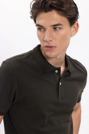 Erkek Slim Fit Dar Kesim %100 Pamuk Kısa Kollu Polo Yaka Haki Tişört