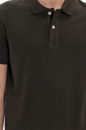 Erkek Slim Fit Dar Kesim %100 Pamuk Kısa Kollu Polo Yaka Haki Tişört