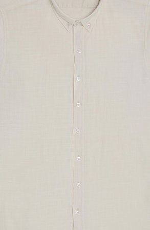 Erkek Slim Fit Dar Kesim %100 Pamuk Düğmeli Yaka Flam Keten Ekru Gömlek
