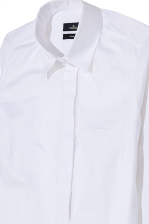 Kadın Slim Fit Dar Kesim %100 Pamuk Spor Yaka Gizli Pat Uzun Kollu Düz Oxford Leke Tutmaz Beyaz Gömlek