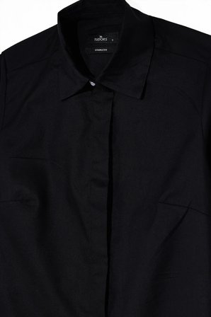 Kadın Slim Fit Dar Kesim %100 Pamuk Spor Yaka Gizli Pat Uzun Kollu Düz Oxford Leke Tutmaz Siyah Gömlek