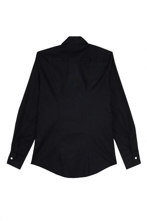 Kadın Slim Fit Dar Kesim %100 Pamuk Spor Yaka Gizli Pat Uzun Kollu Düz Oxford Leke Tutmaz Siyah Gömlek