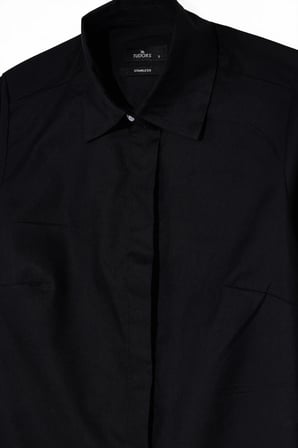 Kadın Slim Fit Dar Kesim %100 Pamuk Spor Yaka Gizli Pat Uzun Kollu Düz Oxford Leke Tutmaz Siyah Gömlek