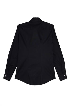Kadın Slim Fit Dar Kesim %100 Pamuk Spor Yaka Gizli Pat Uzun Kollu Düz Oxford Leke Tutmaz Siyah Gömlek