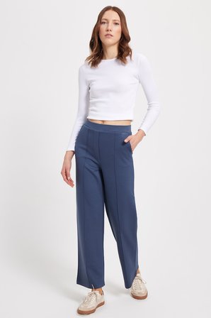 Kadın Relax Fit Rahat Kesim Modal Kumaş Yüksel Bel Geniş Paça İndigo Pantolon