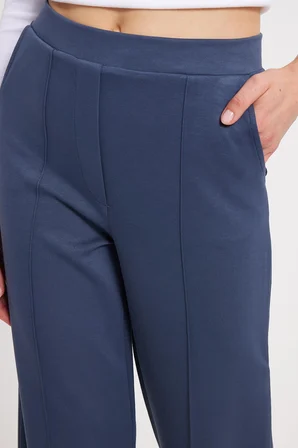 Kadın Relax Fit Rahat Kesim Modal Kumaş Yüksel Bel Geniş Paça İndigo Pantolon