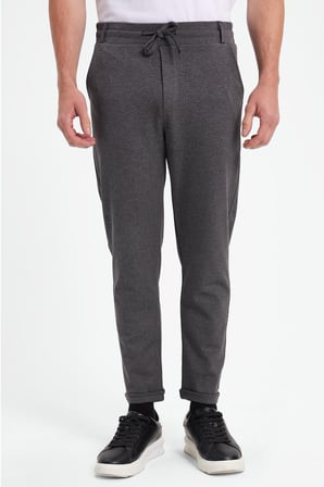 Erkek Slim Fit Pamuklu Beli Bağlamalı Yan Cepli Katlamalı Paça Jogger Gri Pantolon