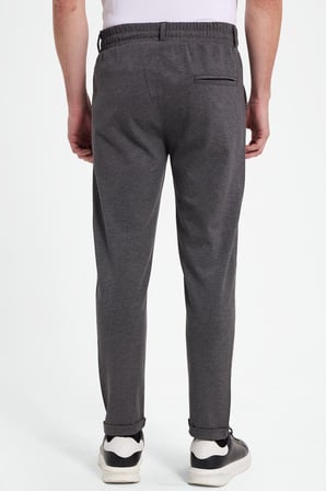 Erkek Slim Fit Pamuklu Beli Bağlamalı Yan Cepli Katlamalı Paça Jogger Gri Pantolon