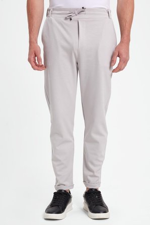Erkek Slim Fit Pamuklu Beli Bağlamalı Yan Cepli Katlamalı Paça Jogger Gri Pantolon