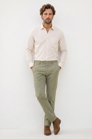 Erkek Regular Fit Klasik Kesim Oversize %100 Pamuk Keten Doku Bej Gömlek