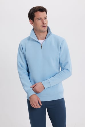 Unisex 3'lü Paket Siyah-Mavi-Lacivert Relax Fit Pamuklu Yarım Fermuarlı Dik Yaka Sweatshirt