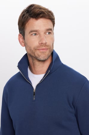 Unisex 3'lü Paket Siyah-Mavi-Lacivert Relax Fit Pamuklu Yarım Fermuarlı Dik Yaka Sweatshirt