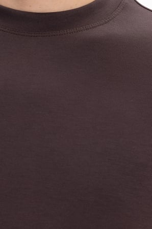 Erkek Standart Fit Normal Kesim Uzun Kollu Ekstra Soft Modal Kumaş Bisiklet Yaka Kahverengi Sweatshirt