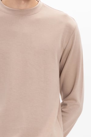 Erkek Standart Fit Normal Kesim Uzun Kollu Ekstra Soft Modal Kumaş Bisiklet Yaka Koyu Vizon Sweatshirt