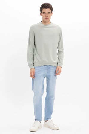 Erkek Standart Fit Normal Kesim Uzun Kollu Ekstra Soft Modal Kumaş Bisiklet Yaka Yeşil Sweatshirt