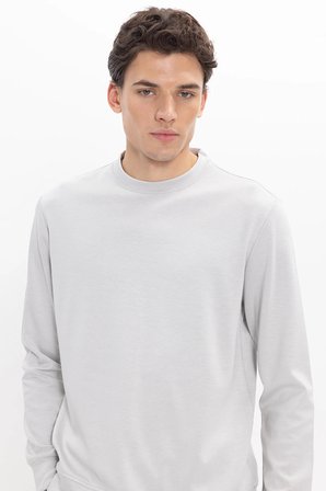 Erkek Standart Fit Normal Kesim Uzun Kollu Ekstra Soft Modal Kumaş Bisiklet Yaka Taş Sweatshirt