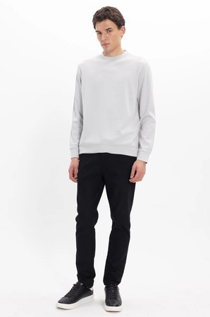 Erkek Standart Fit Normal Kesim Uzun Kollu Ekstra Soft Modal Kumaş Bisiklet Yaka Taş Sweatshirt