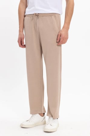 Erkek Koyu Vizon Baggy Fit Rahat Kesim Modal Kumaş Soft Doku Beli Bağcıklı Yan Cepli Eşofman Altı