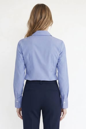 Kadın Slim Fit Dar Kesim Pamuklu Uzun Kollu Çizgili Mavi Kadın Gömlek