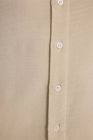 Erkek Relax Fit Rahat Kesim Oversize Müslin Viskon Pamuklu Tek Cepli Düz Bej Gömlek