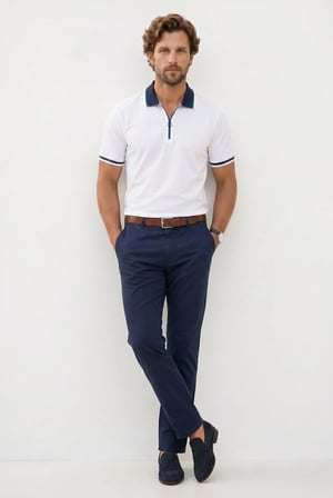 Erkek Slim Fit Dar Kesim %100 Pamuk Kısa Kollu Yarım Fermuarlı Beyaz Polo Yaka Tişört