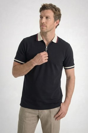 Erkek Slim Fit Dar Kesim %100 Pamuk Kısa Kollu Yarım Fermuarlı Siyah Polo Yaka Tişört