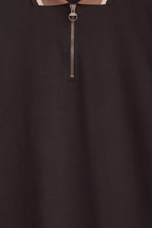 Erkek Slim Fit Dar Kesim %100 Pamuk Kısa Kollu Yarım Fermuarlı Kahverengi Polo Yaka Tişört