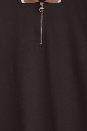 Erkek Slim Fit Dar Kesim %100 Pamuk Kısa Kollu Yarım Fermuarlı Kahverengi Polo Yaka Tişört