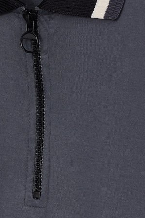 Erkek Slim Fit Dar Kesim %100 Pamuk Kısa Kollu Yarım Fermuarlı Antrasit Polo Yaka Tişört